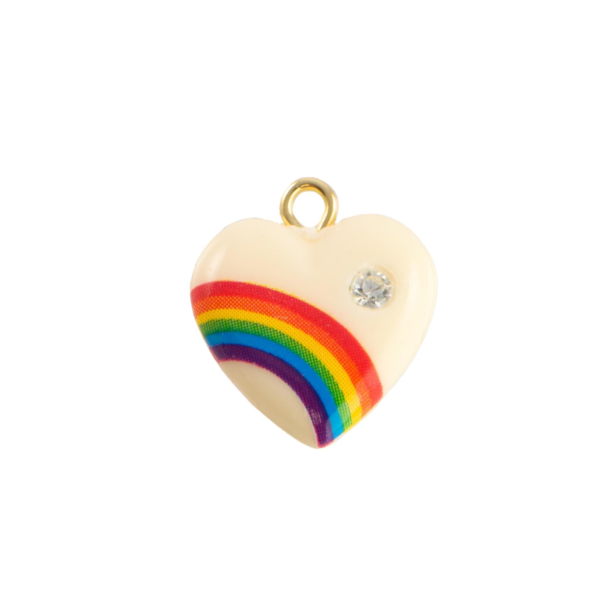 Vintage Cream Rainbow Plastic Heart Charm with Rhinestone (2)