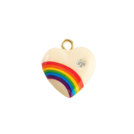 Vintage Cream Rainbow Plastic Heart Charm with Rhinestone (2)
