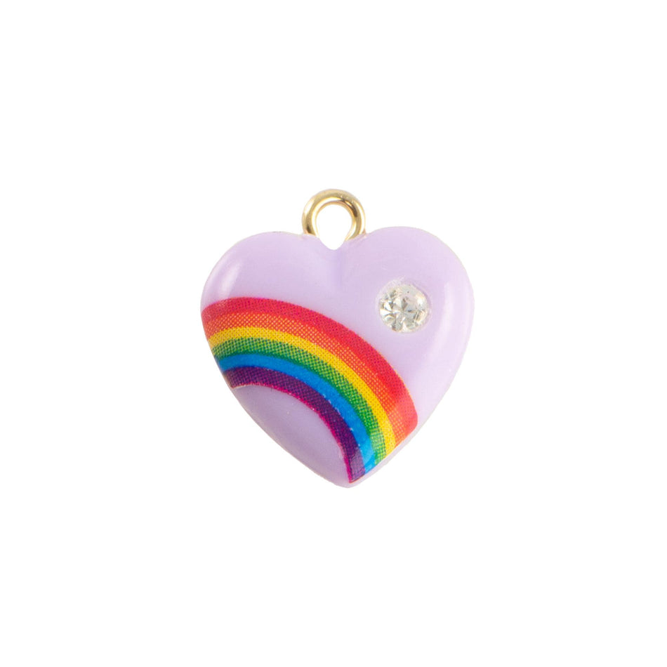 Vintage Purple Rainbow Plastic Heart Charm with Rhinestone (2)