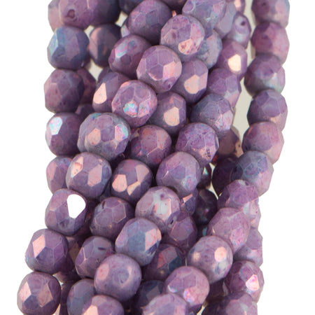 4mm Opaque Luster Amethyst Czech Firepolish Faceted Glass Beads (50)