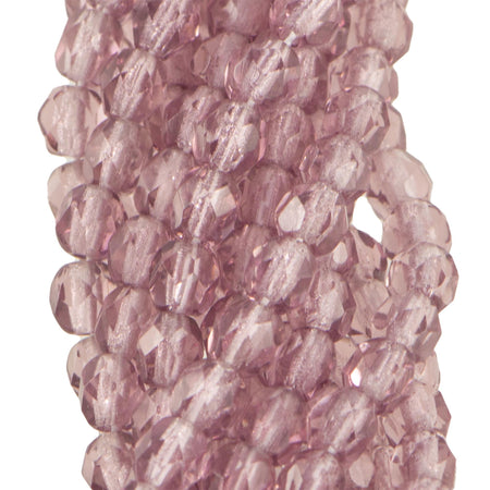 4mm Medium Amethyst Czech Firepolish Faceted Glass Beads (50)