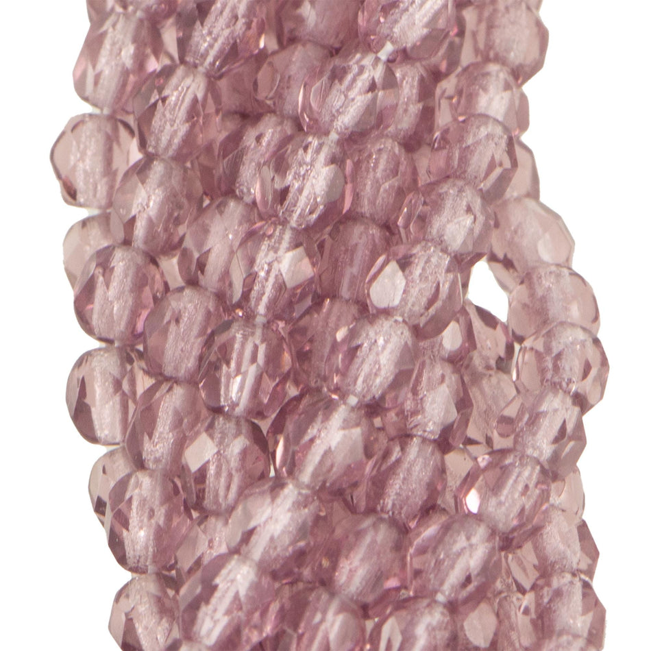 4mm Medium Amethyst Czech Firepolish Faceted Glass Beads (50)