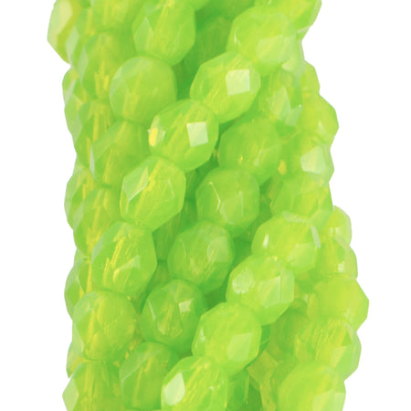 4mm Milky Dark Peridot Czech Firepolish Faceted Glass Beads (50)