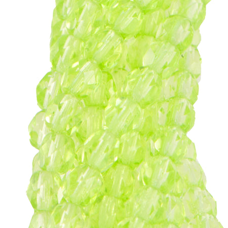 4mm Lime Green Czech Firepolish Faceted Glass Beads (50)