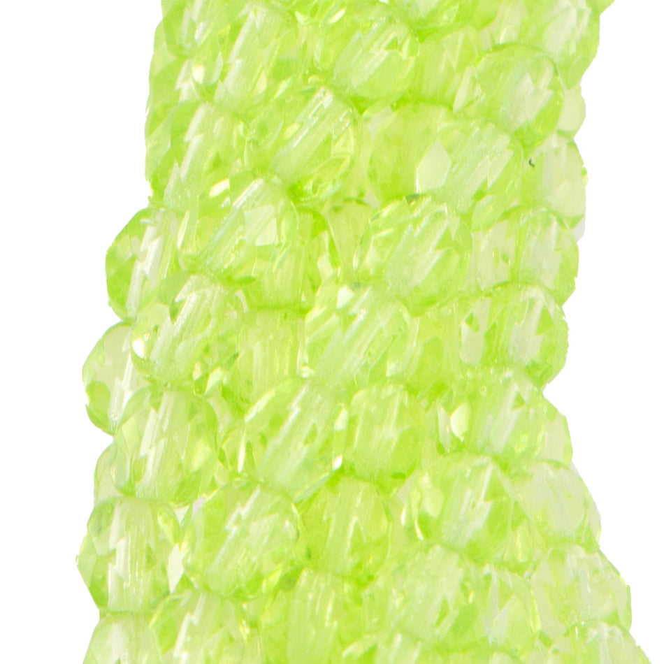 4mm Lime Green Czech Firepolish Faceted Glass Beads (50)