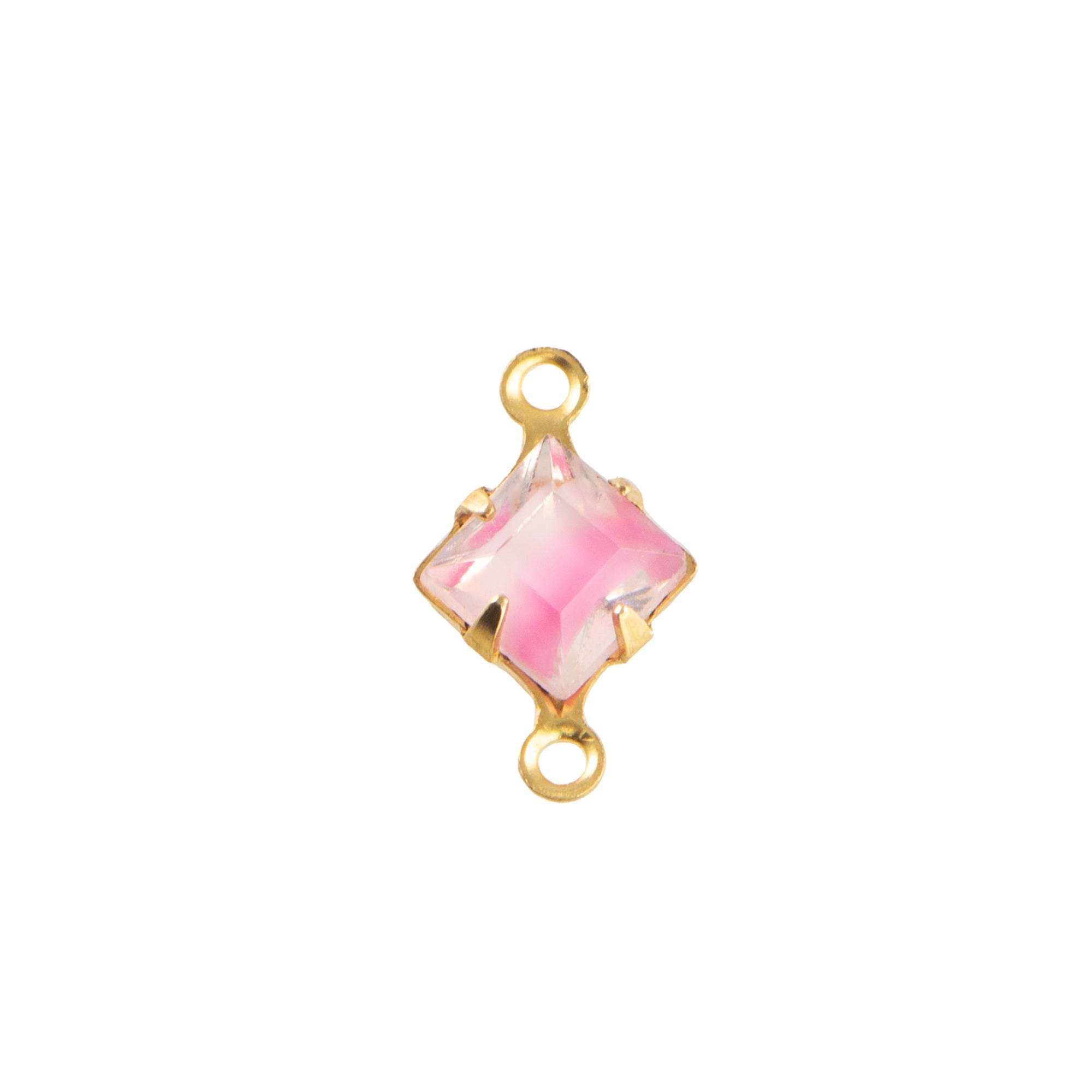 6mm Pink Givre Faceted Glass Square Stone in 2 Loop Setting
