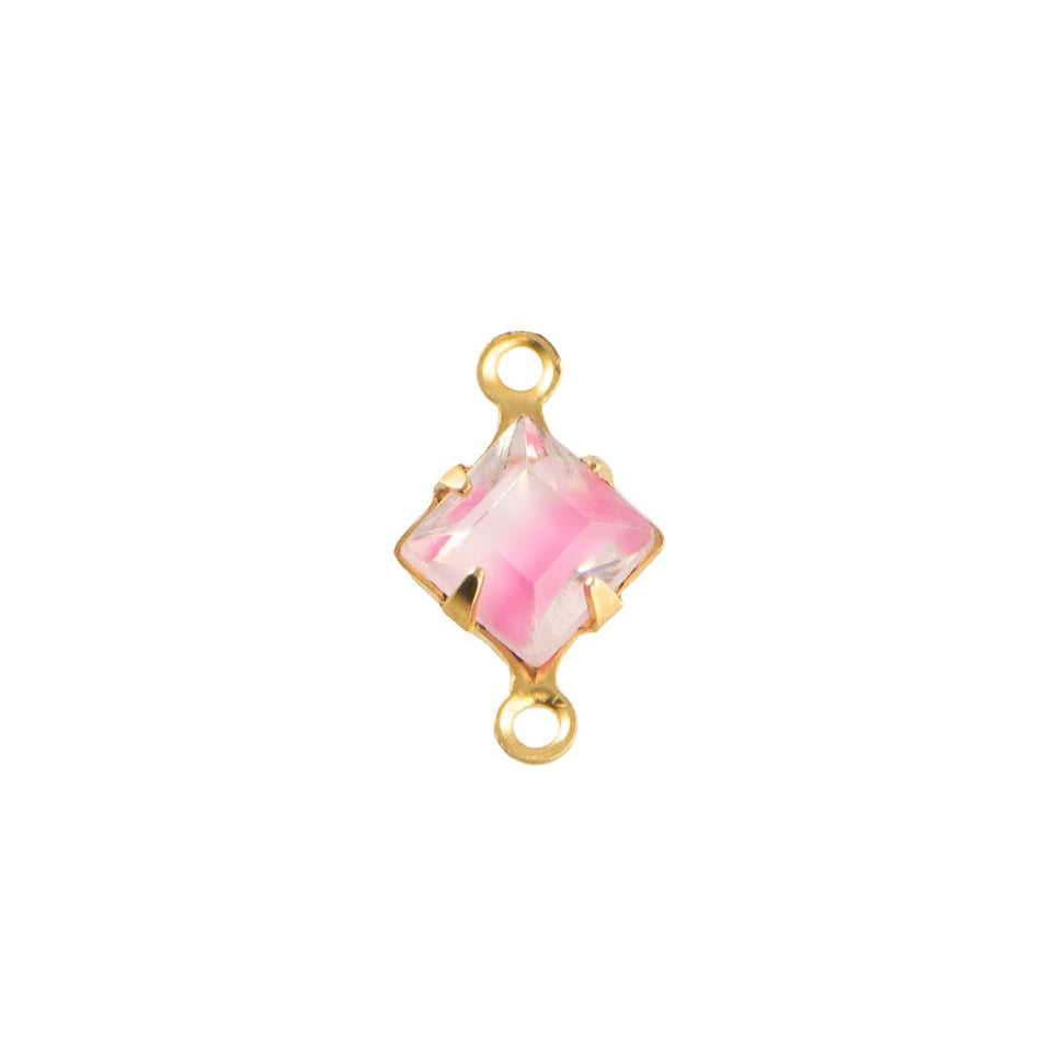 6mm Pink Givre Faceted Glass Square Stone in 2 Loop Setting