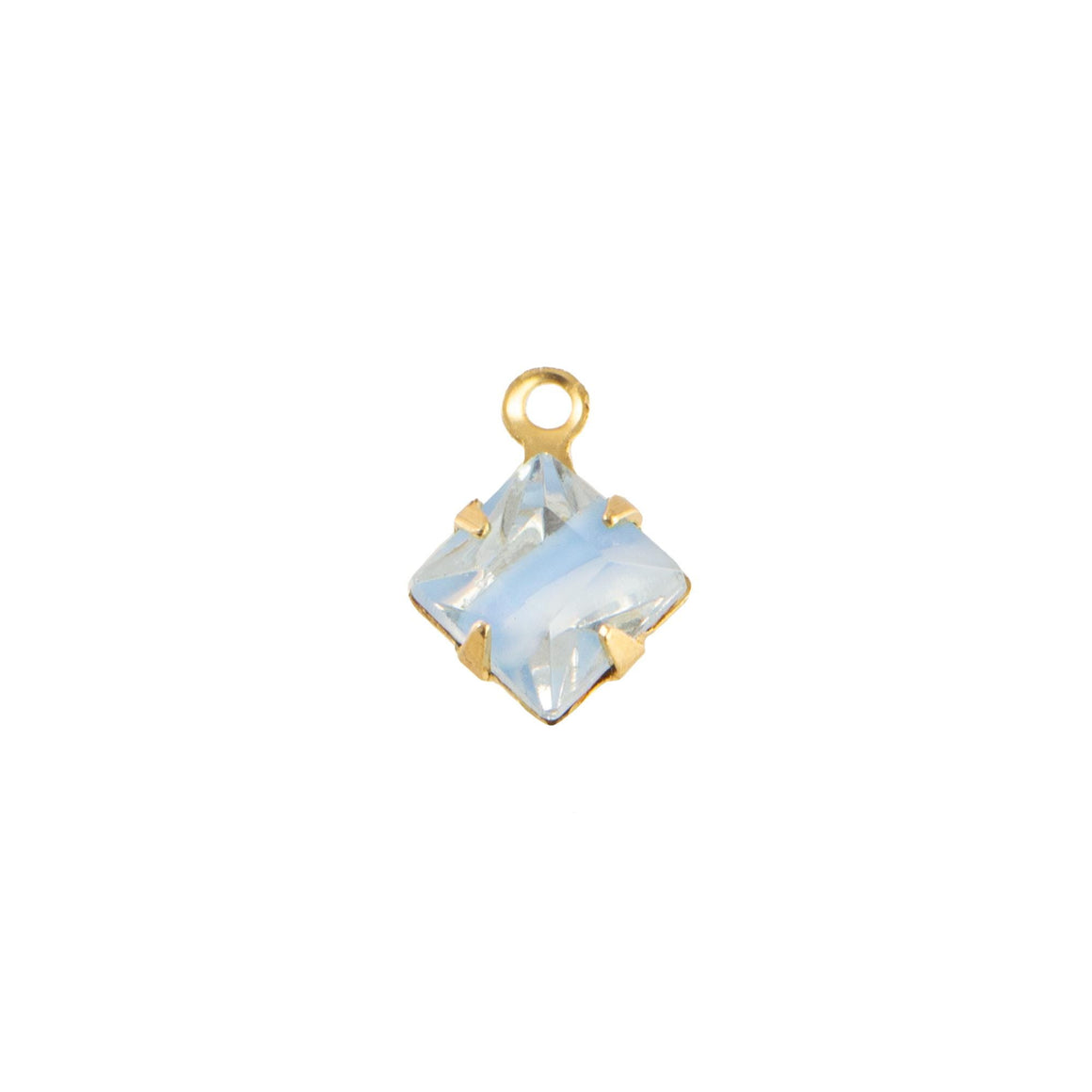6mm Blue Givre Faceted Glass Square Stone in 1 Loop Setting