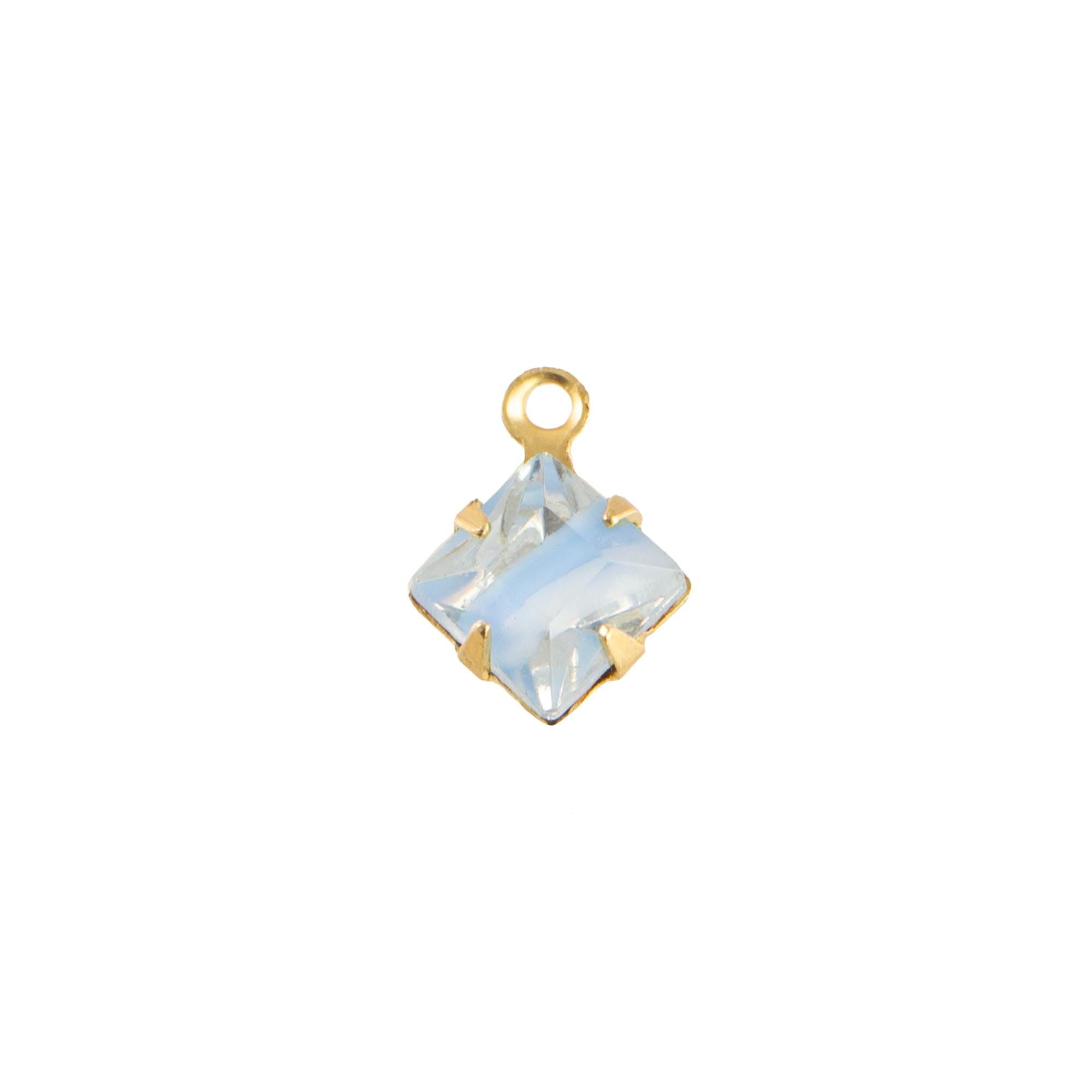 6mm Blue Givre Faceted Glass Square Stone in 1 Loop Setting