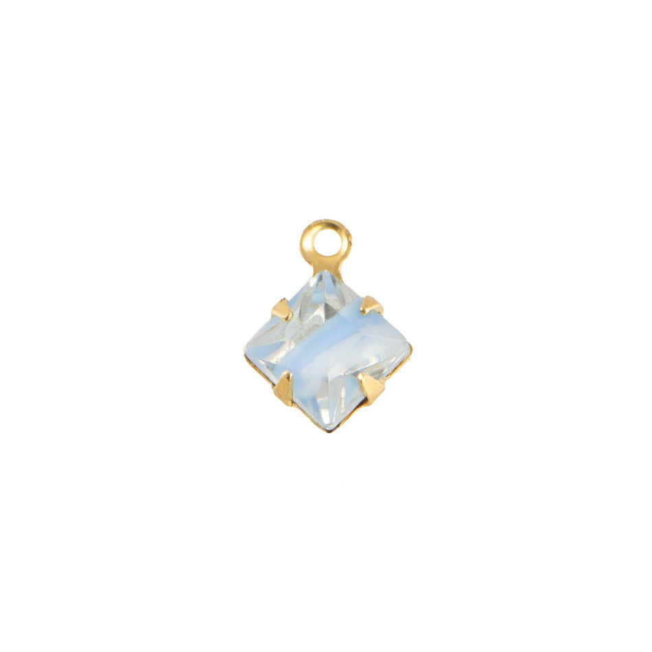 6mm Blue Givre Faceted Glass Square Stone in 1 Loop Setting