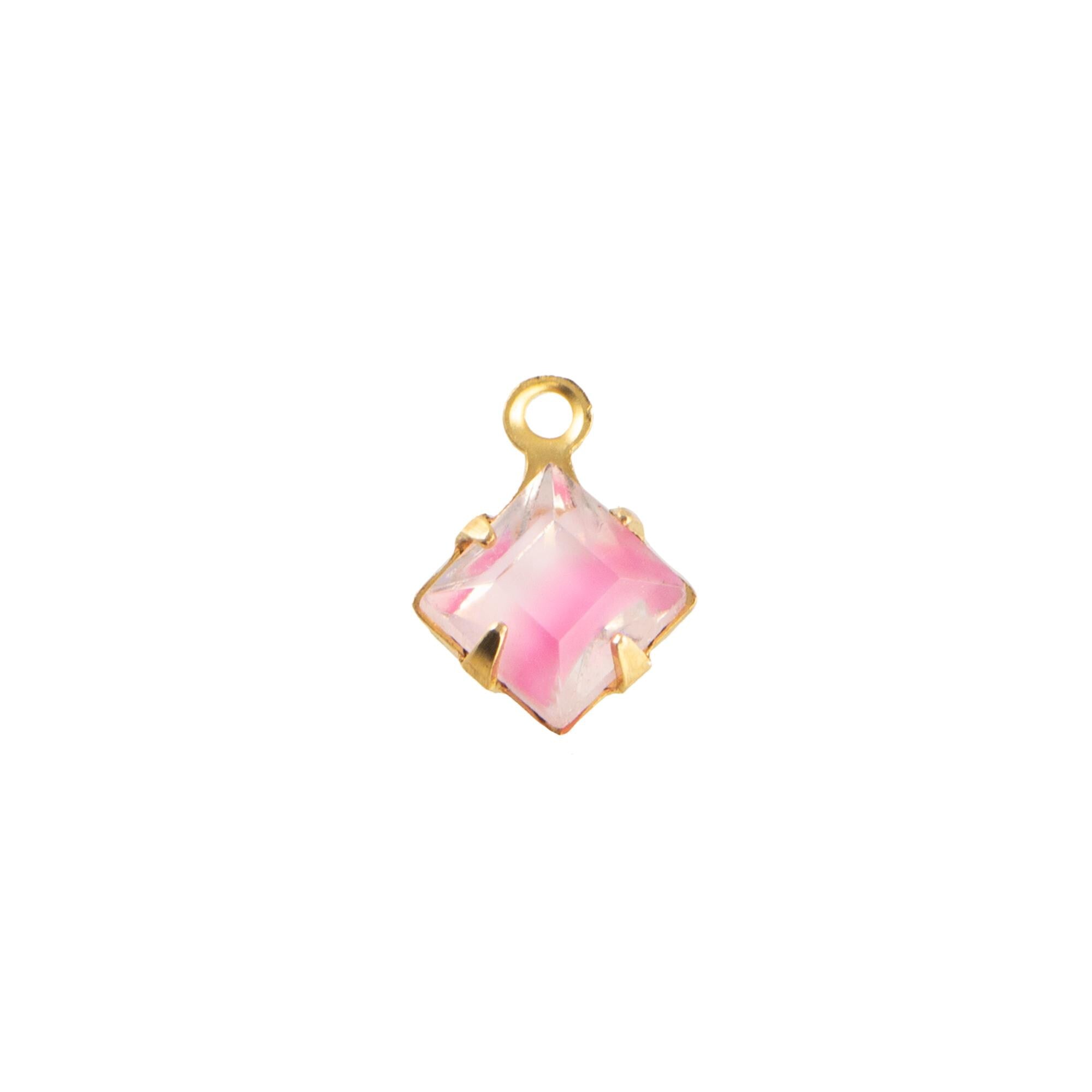 6mm Pink Givre Faceted Glass Square Stone in 1 Loop Setting