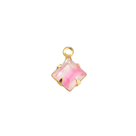 6mm Pink Givre Faceted Glass Square Stone in 1 Loop Setting