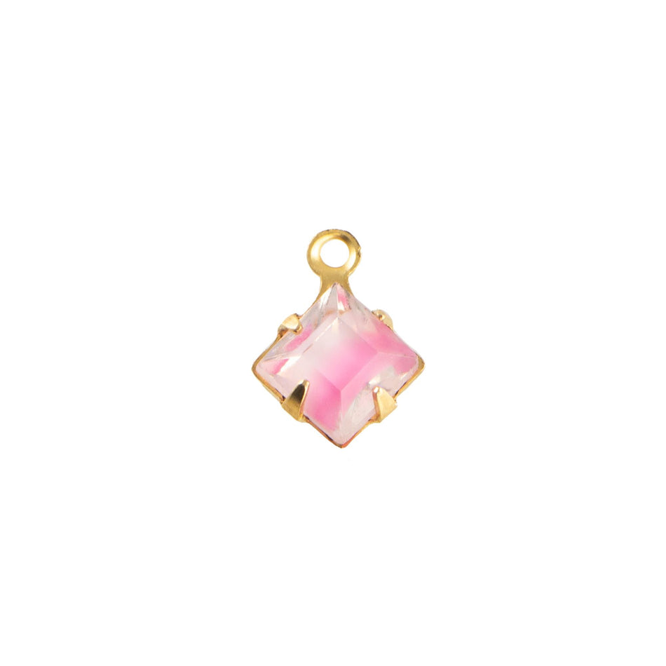 6mm Pink Givre Faceted Glass Square Stone in 1 Loop Setting