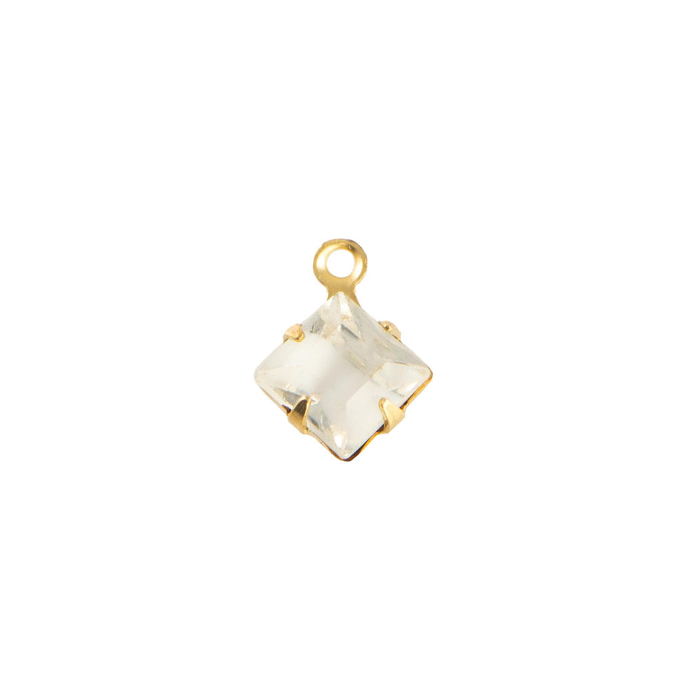 6mm White Givre Faceted Glass Square Stone in 1 Loop Setting