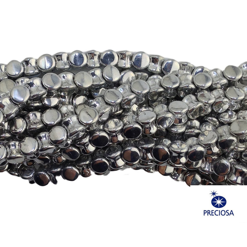 6x4mm Silver Preciosa Czech Pellet Glass Beads (50)