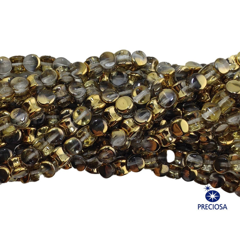 6x4mm Crystal Gold Preciosa Czech Pellet Glass Beads (50)