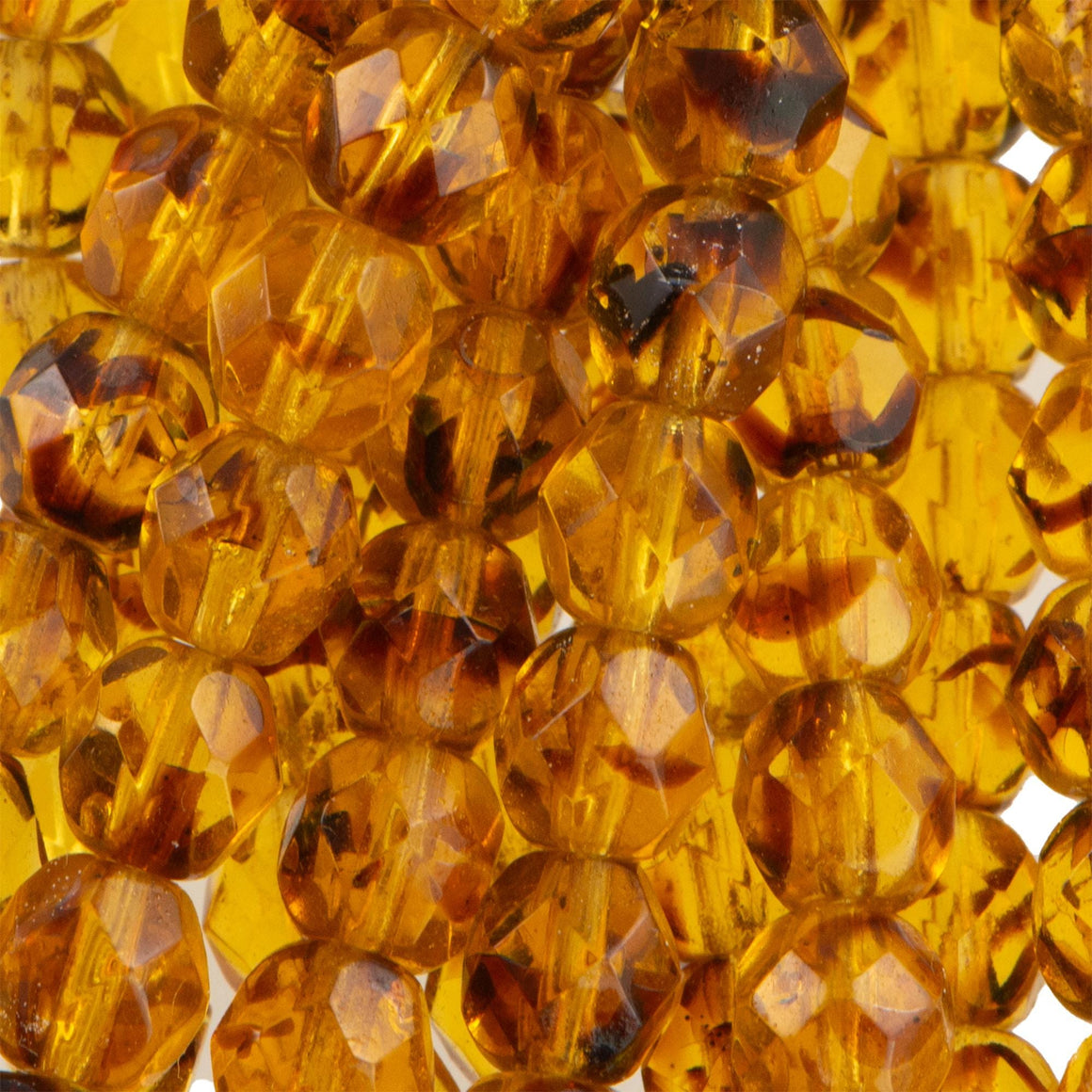 6mm Tortoise Czech Faceted Firepolish Glass Beads (25)
