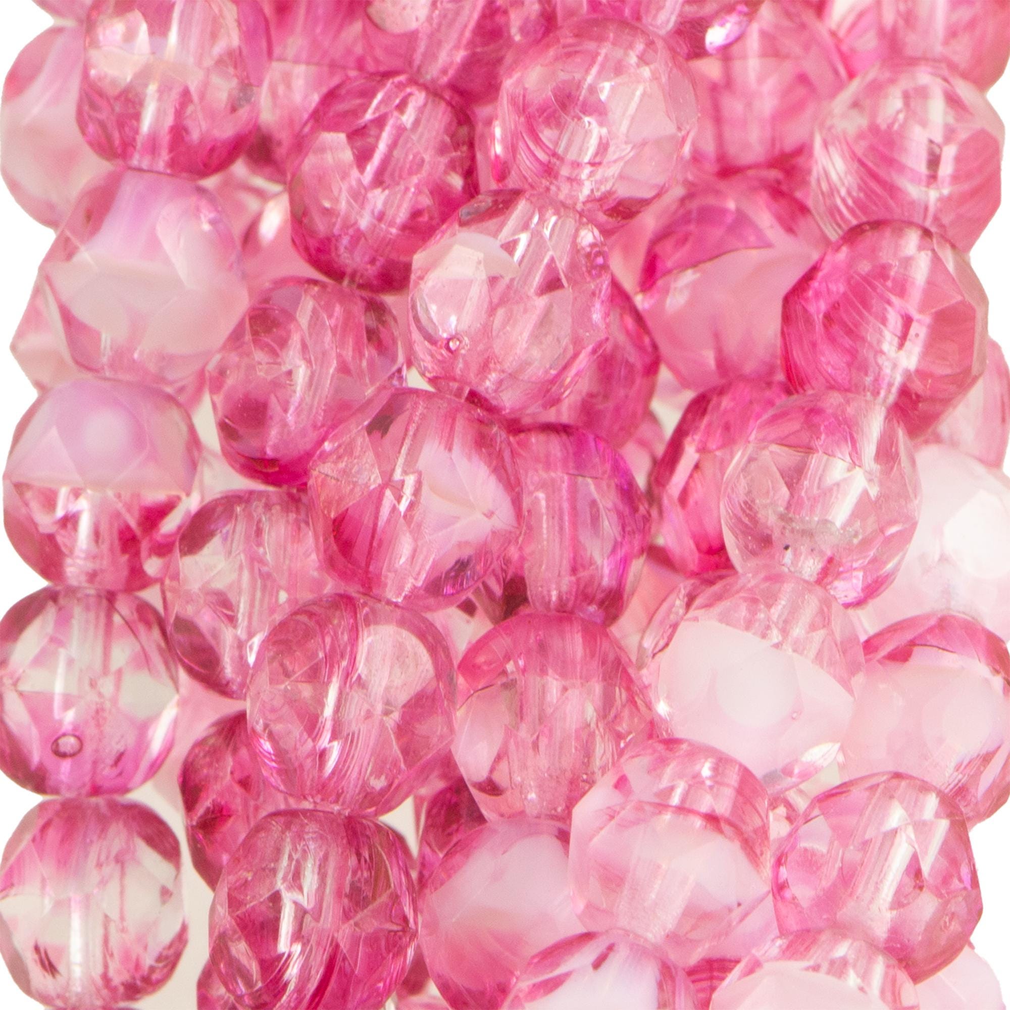 6mm Crystal Pink Czech Faceted Firepolish Glass Beads (25)