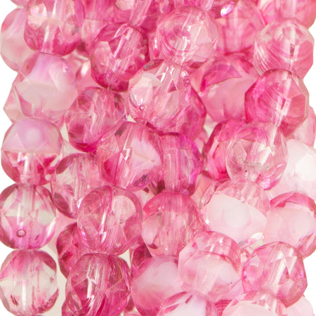 6mm Crystal Pink Czech Faceted Firepolish Glass Beads (25)