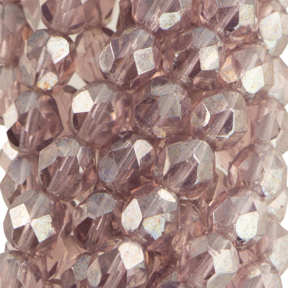 6mm Luster Medium Amethyst Czech Faceted Firepolish Glass Beads (25)