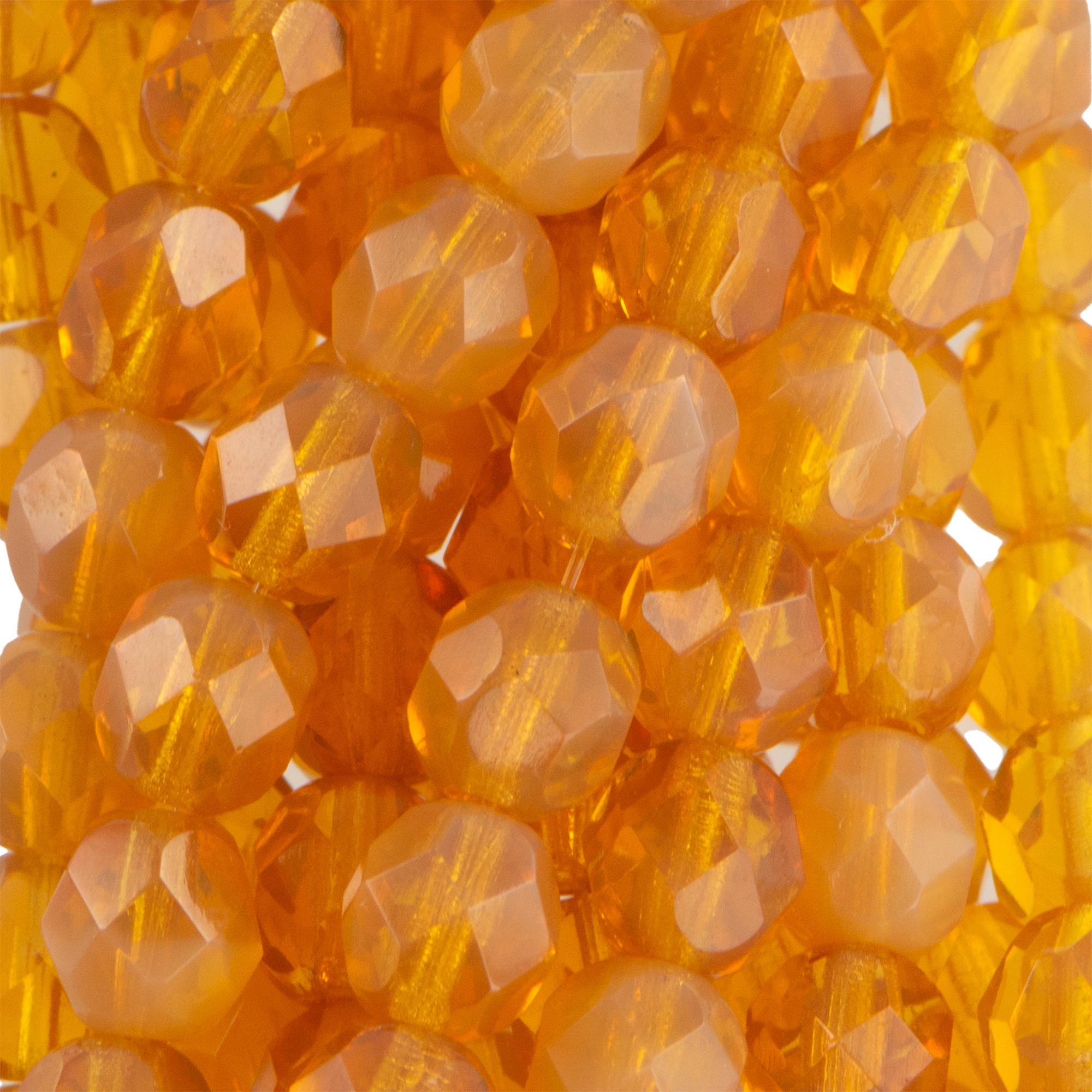 6mm Milky Topaz Czech Faceted Firepolish Glass Beads (25)