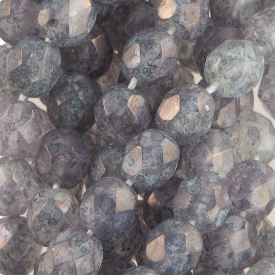 6mm Luster Stone Amethyst Czech Faceted Firepolish Glass Beads (25)