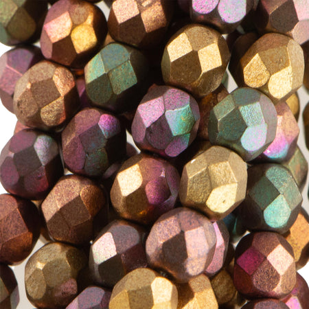 6mm Matte Metallic Bronze Iris Czech Faceted Firepolish Glass Beads (25)