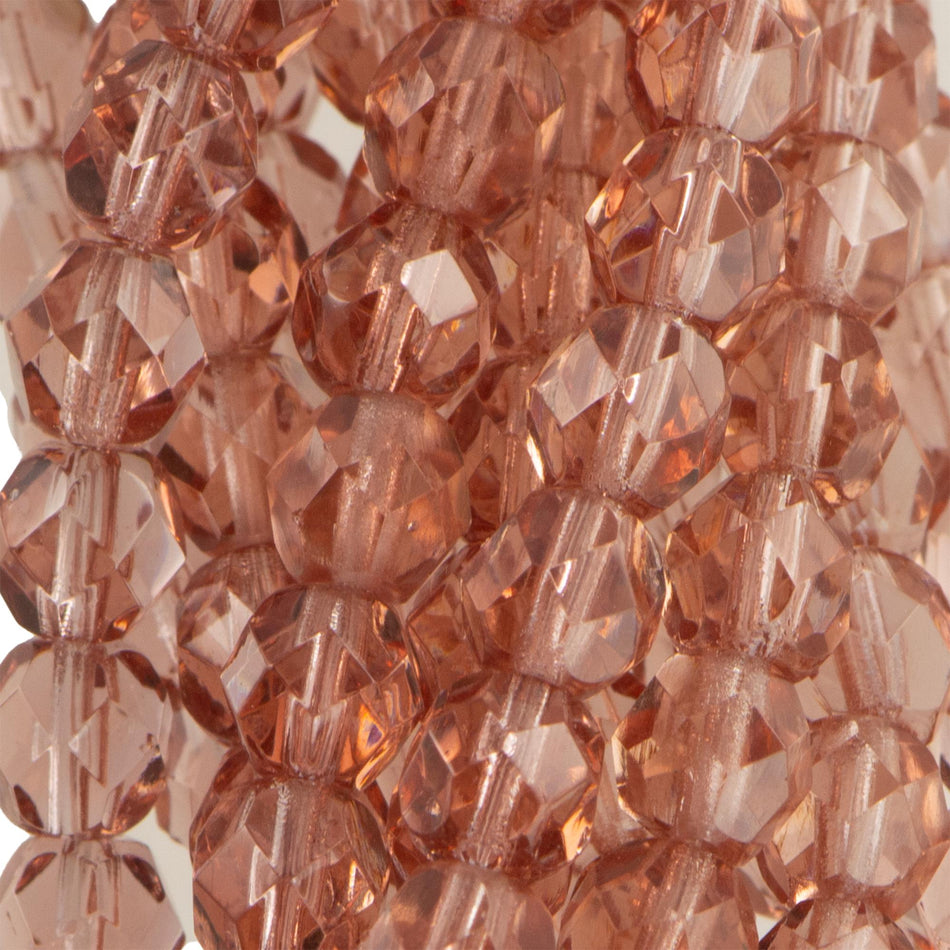 6mm French Rose Czech Faceted Firepolish Glass Beads (25)