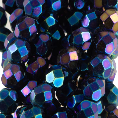 6mm Iris Blue Czech Faceted Firepolish Glass Beads (25)