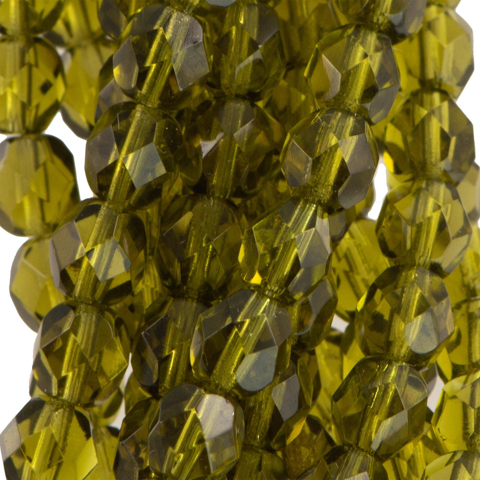 6mm Dark Olivine Czech Faceted Firepolish Glass Beads (25)
