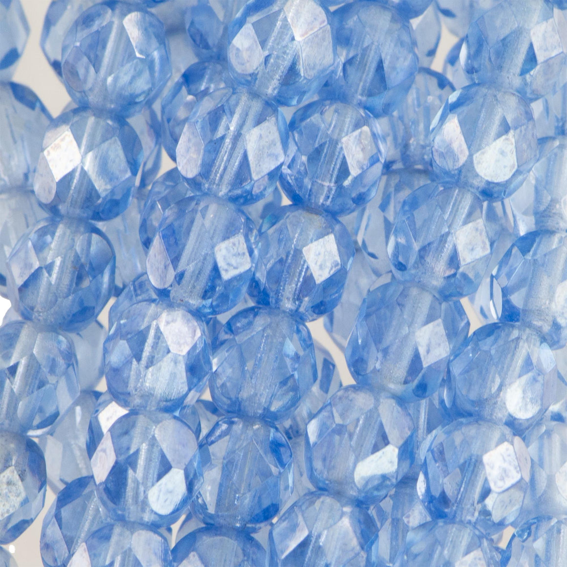 6mm Luster Light Sapphire Czech Faceted Firepolish Glass Beads (25)