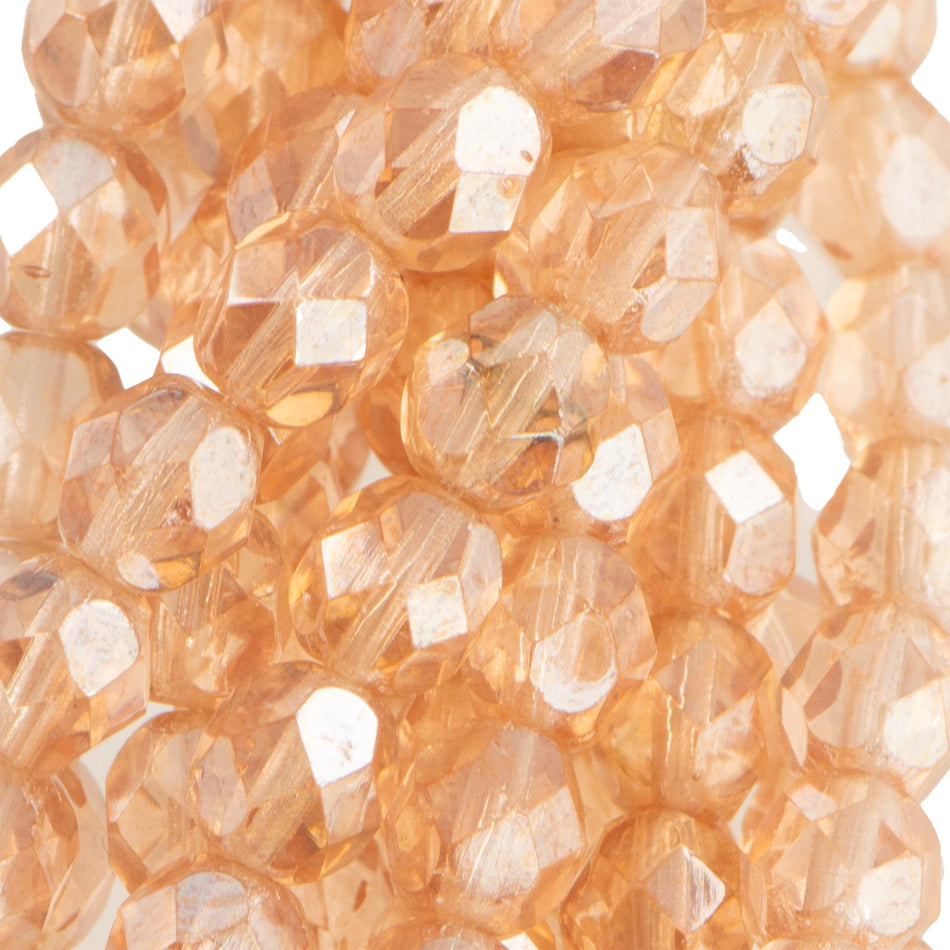 6mm Luster Rosaline Czech Faceted Firepolish Glass Beads (25)