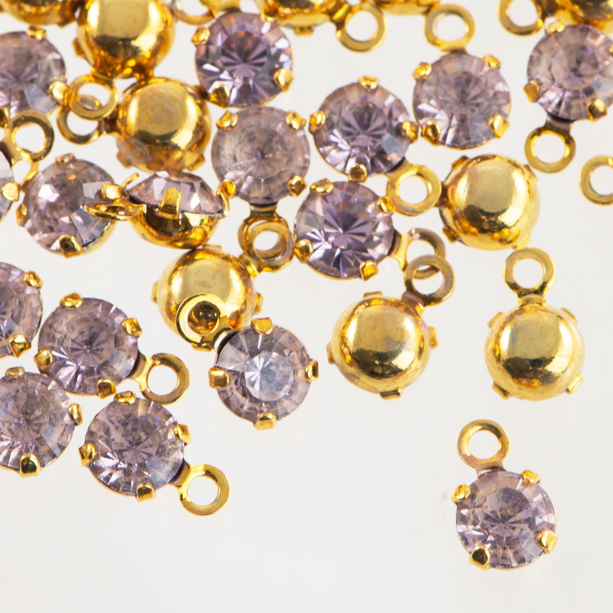 19ss Light Amethyst Faceted Glass Round Stone in 1 Loop Gold Setting (8)