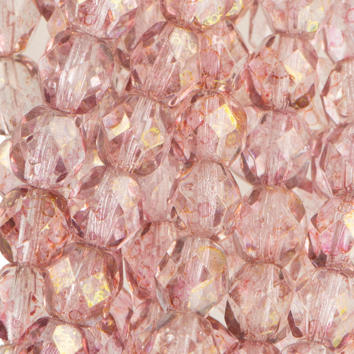 6mm Luster Transparent Topaz Pink Czech Faceted Firepolish Glass Beads (25)