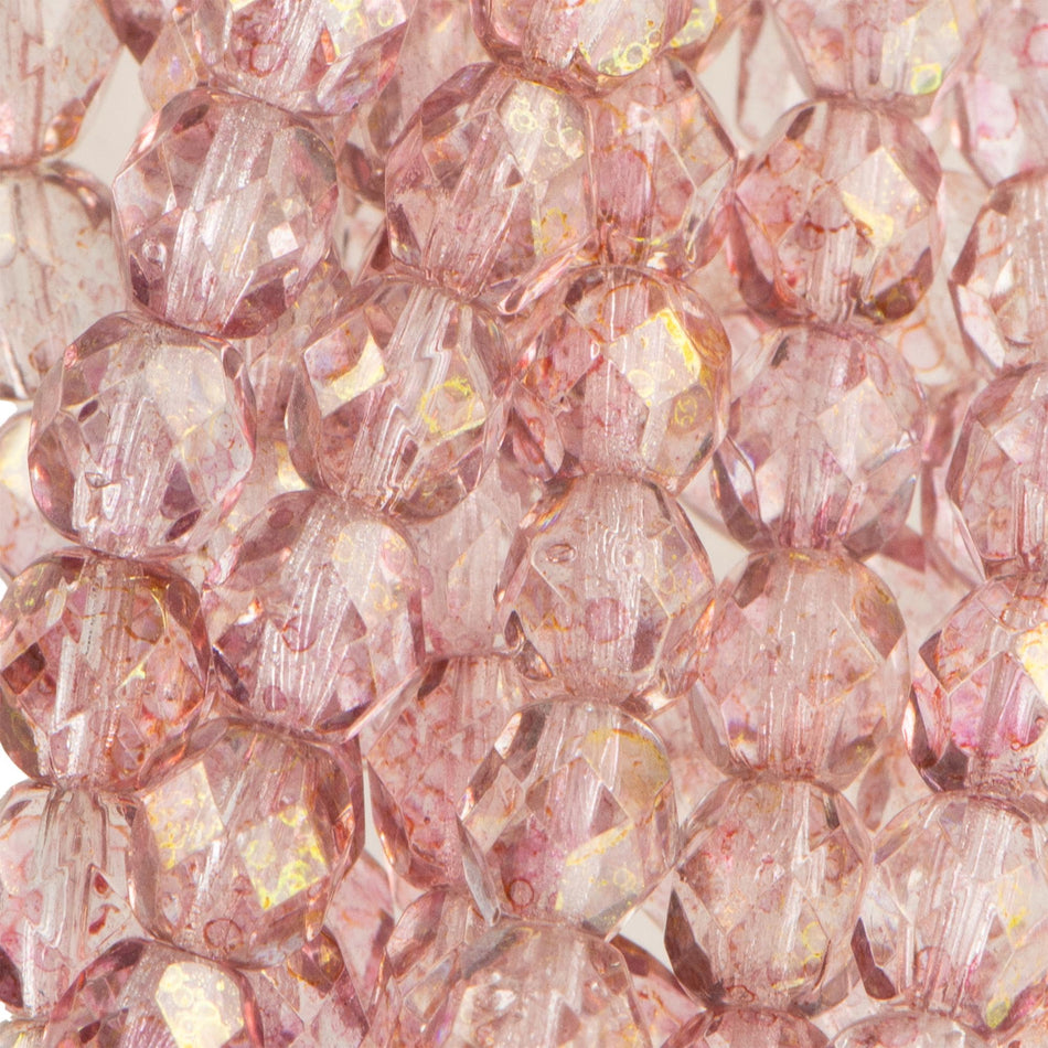 6mm Luster Transparent Topaz Pink Czech Faceted Firepolish Glass Beads (25)