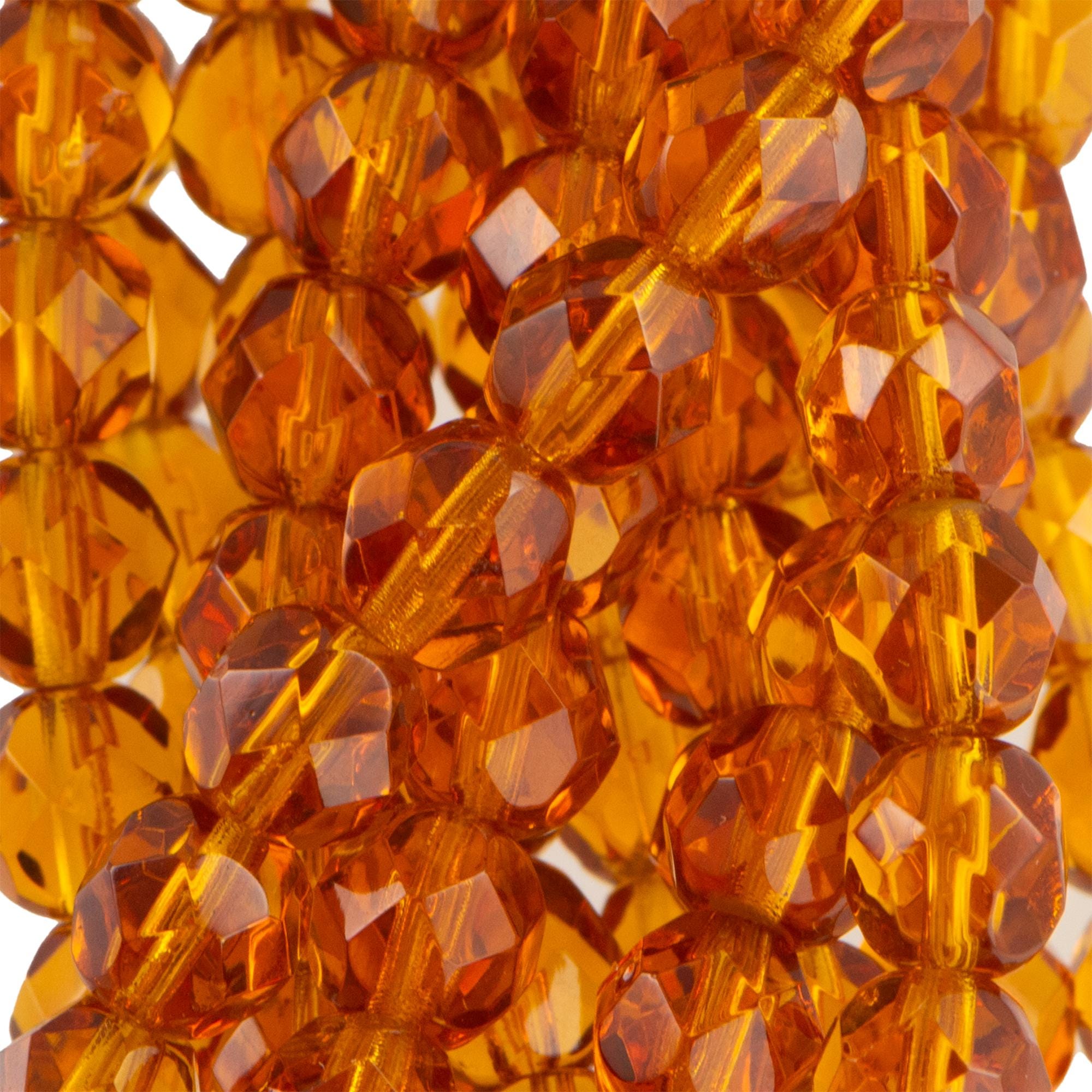 6mm Dark Topaz Czech Faceted Firepolish Glass Beads (25)