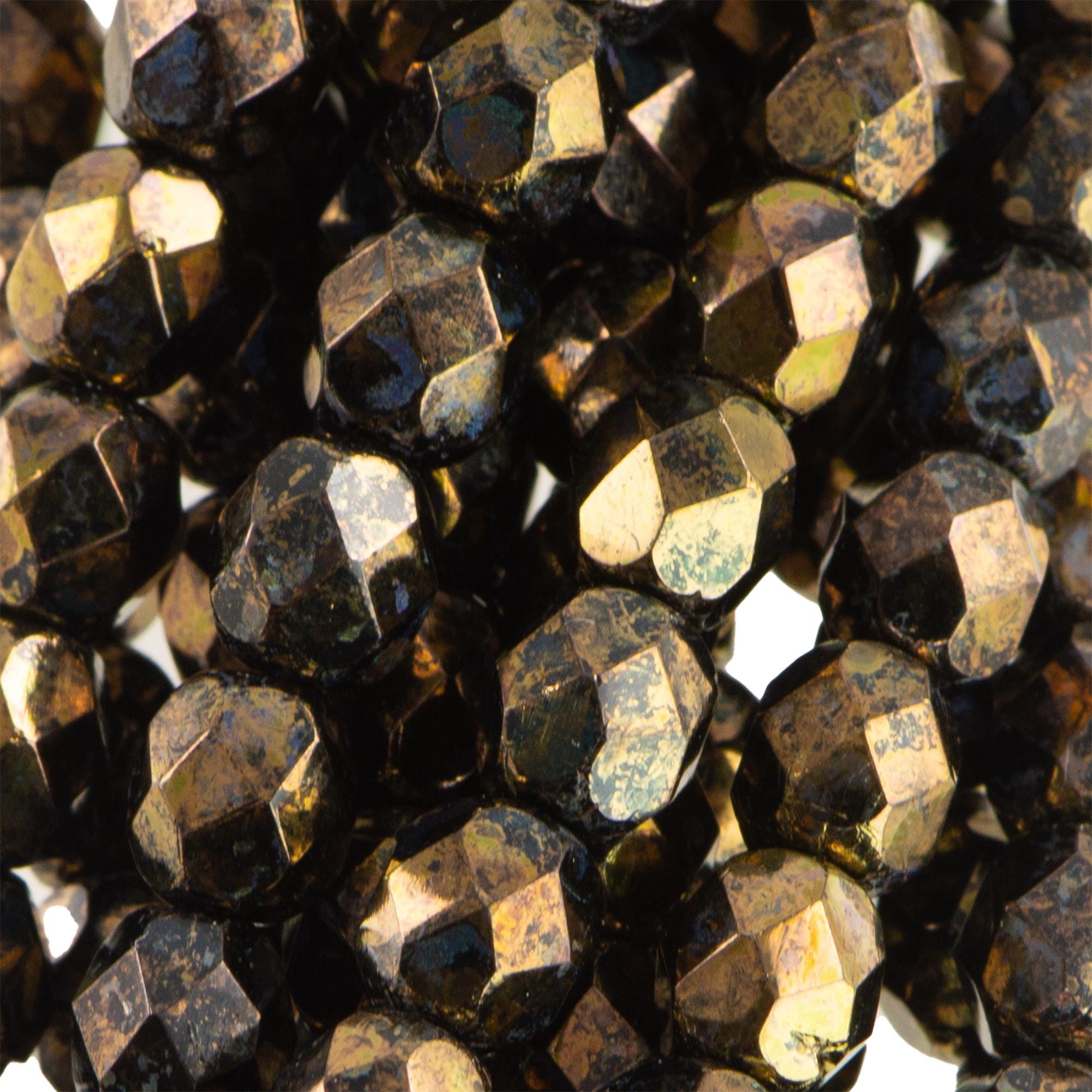 6mm Jet Bronze Picasso Czech Faceted Firepolish Glass Beads (25)