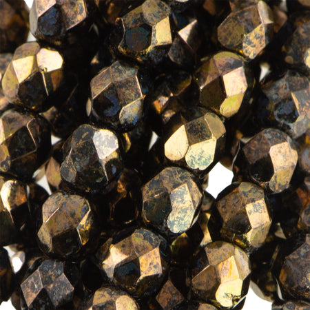 6mm Jet Bronze Picasso Czech Faceted Firepolish Glass Beads (25)