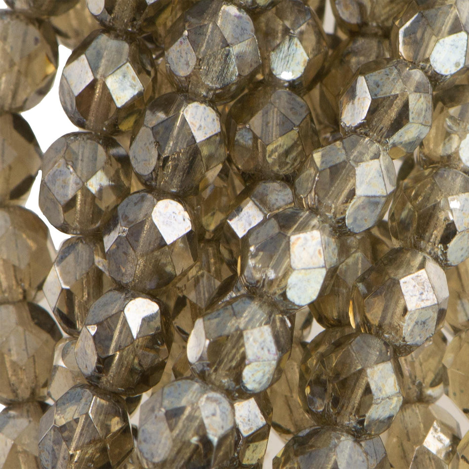 6mm Luster Black Diamond Czech Faceted Firepolish Glass Beads (25)