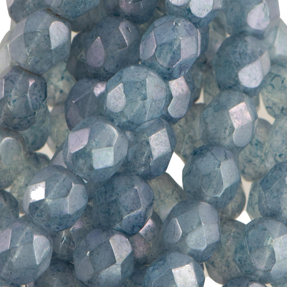 6mm Luster Stone Blue Czech Faceted Firepolish Glass Beads (25)