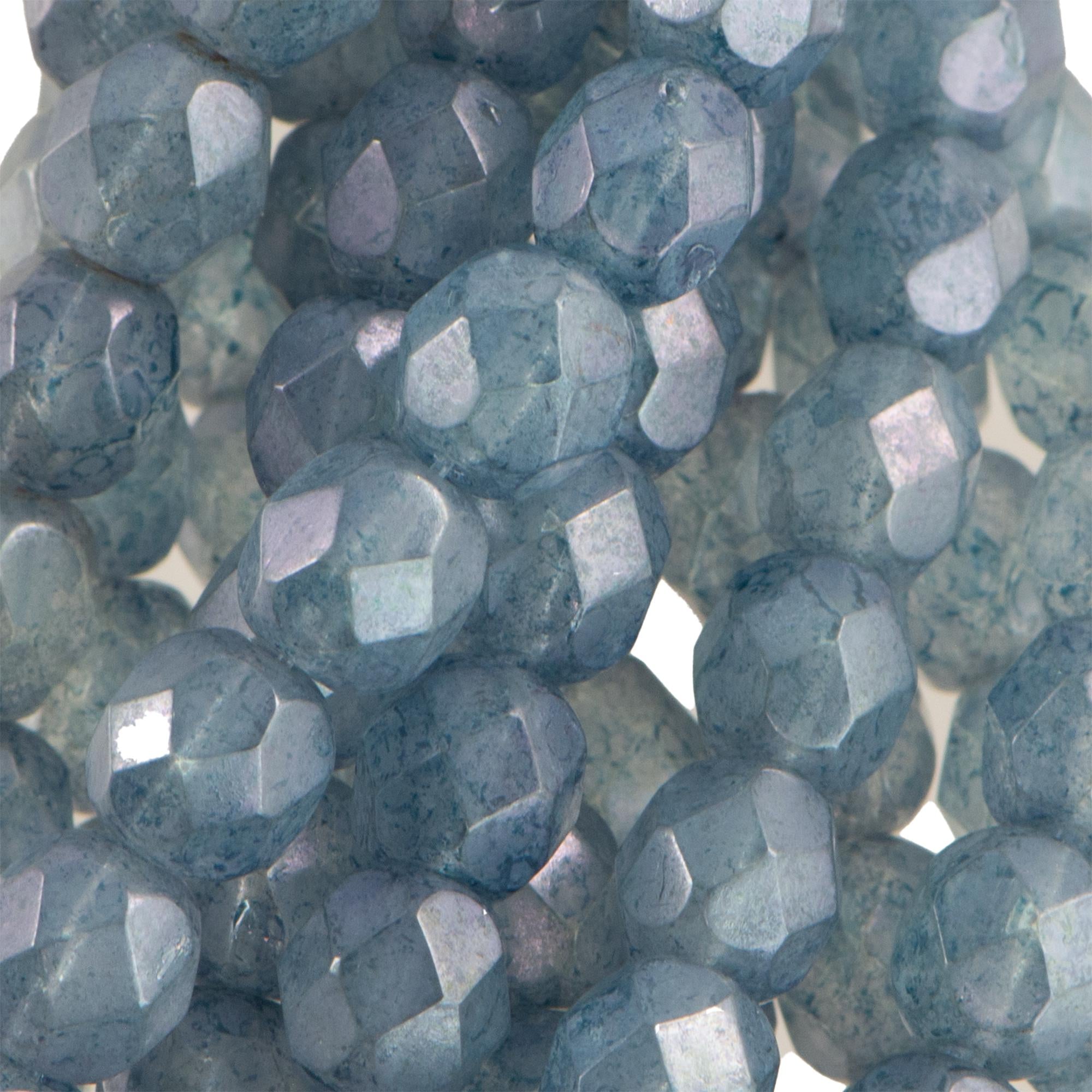 6mm Luster Stone Blue Czech Faceted Firepolish Glass Beads (25)