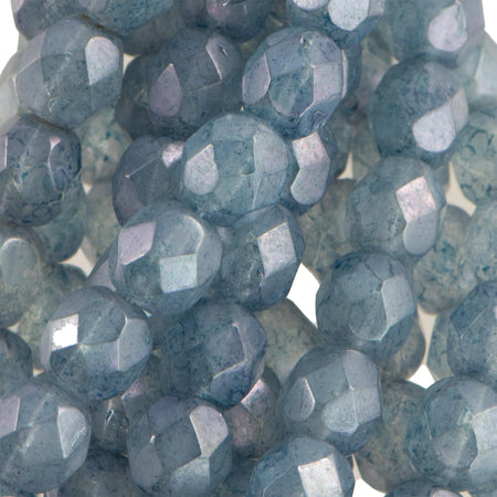 6mm Luster Stone Blue Czech Faceted Firepolish Glass Beads (25)