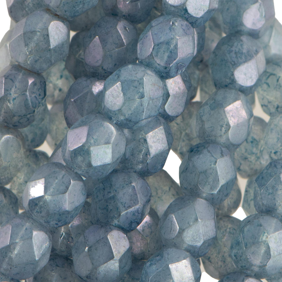 6mm Luster Stone Blue Czech Faceted Firepolish Glass Beads (25)