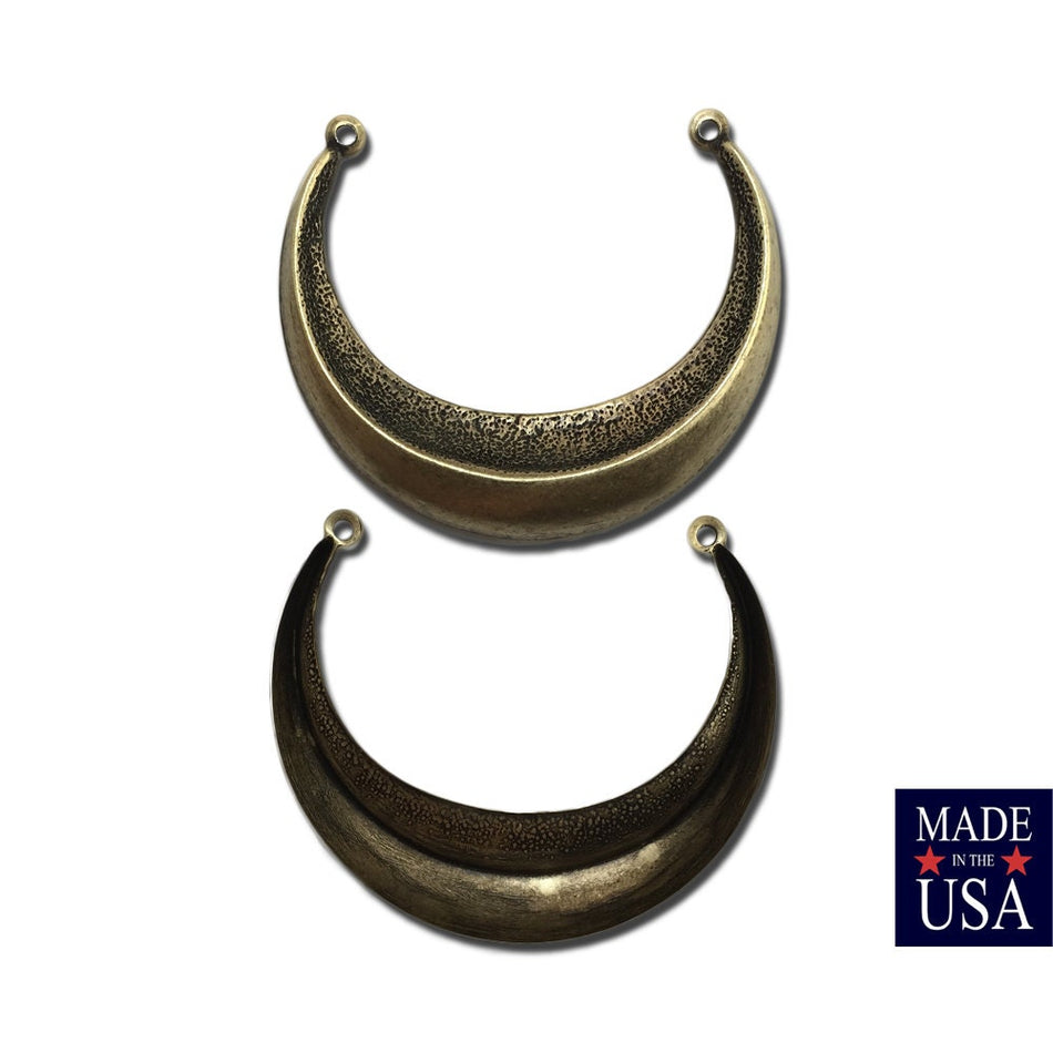 2 Loop Large Brass Ox Dapped Crescent Pendant Link (4) mtl083B