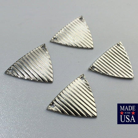 2 Hole Silver Plated Stripe Ribbed Triangle Pendant Findings (8) mtl376D