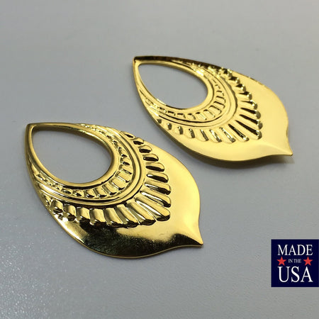 Gold Plated Open Loop Pinched Tip Tribal Hoop Pendant (4) mtl403G