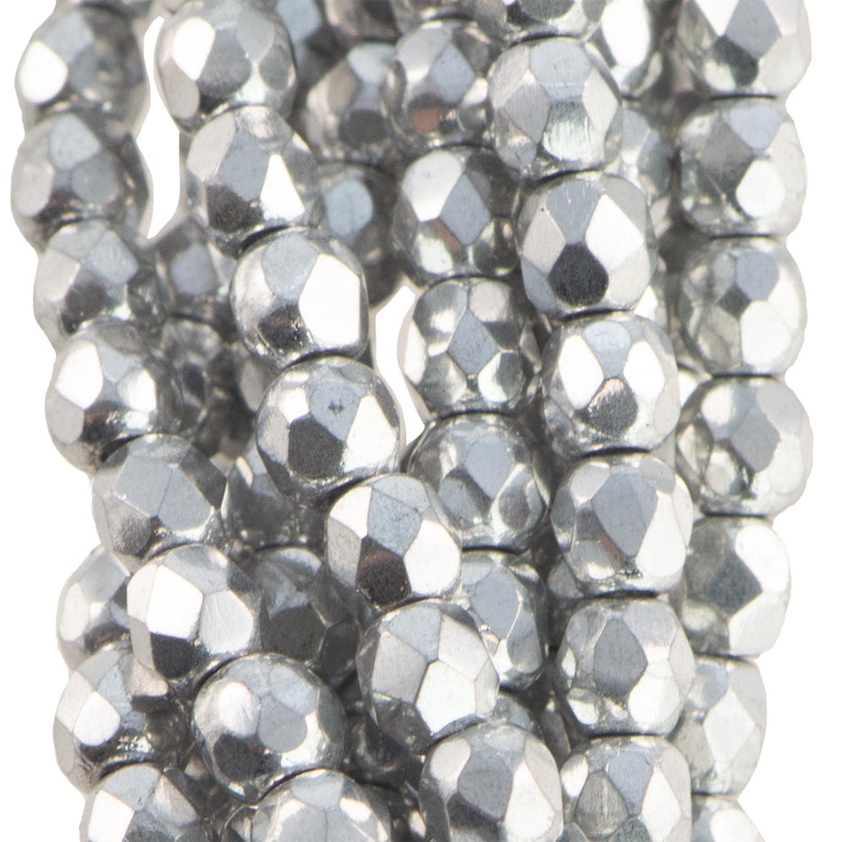 3mm Silver Czech Firepolish Glass Beads (50)