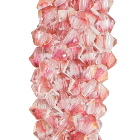 4mm Luster Transparent Pink Czech Faceted Bicone Glass Beads (50)