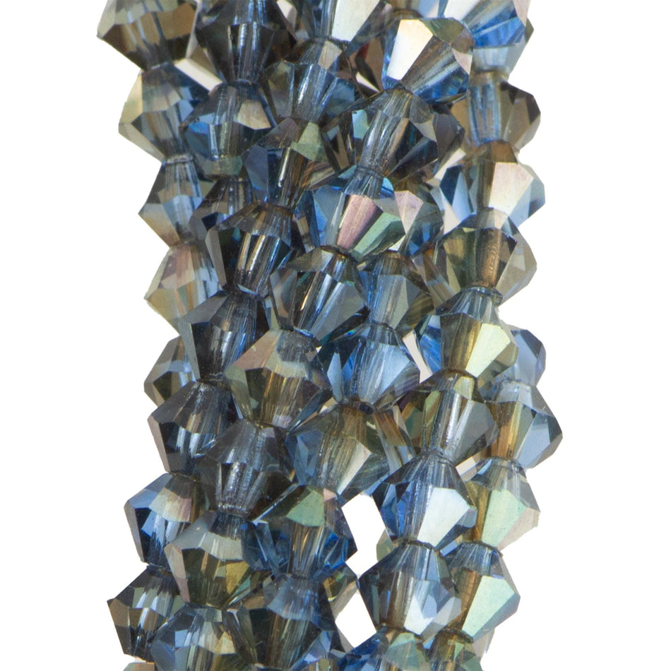 4mm Sapphire Celsian Czech Faceted Bicone Glass Beads (50)