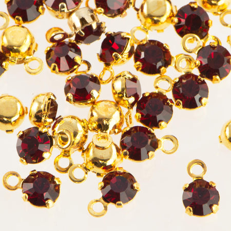 19ss Siam Ruby Faceted Glass Round Stone in 1 Loop Gold Setting (8)